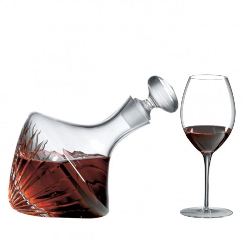 Beveled Orbital Decanter Gift Set with Free Luxury Satin Decanter and Stopper Bags and Microfiber Cleaning Cloth