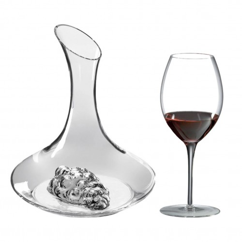 Grapes Decanter Gift Set (5 Pieces) with Free Luxury Satin Decanter and Stopper Bags and Microfiber Cleaning Cloth